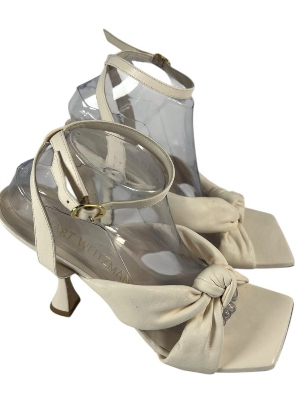 Stuart Weitzman Womens Playa 100 Knot Sandals US 11 B White Leather Heels - Picture 2 of 5